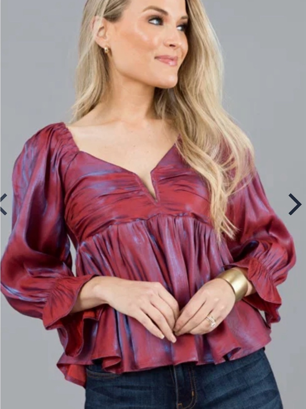 Entro Shimmery Mauve Peplum Long-Sleeve Top size medium